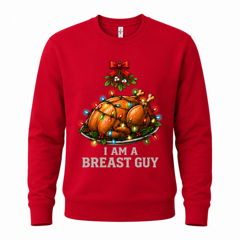 Julesweater med rund hals og kalkuntryk med julelys