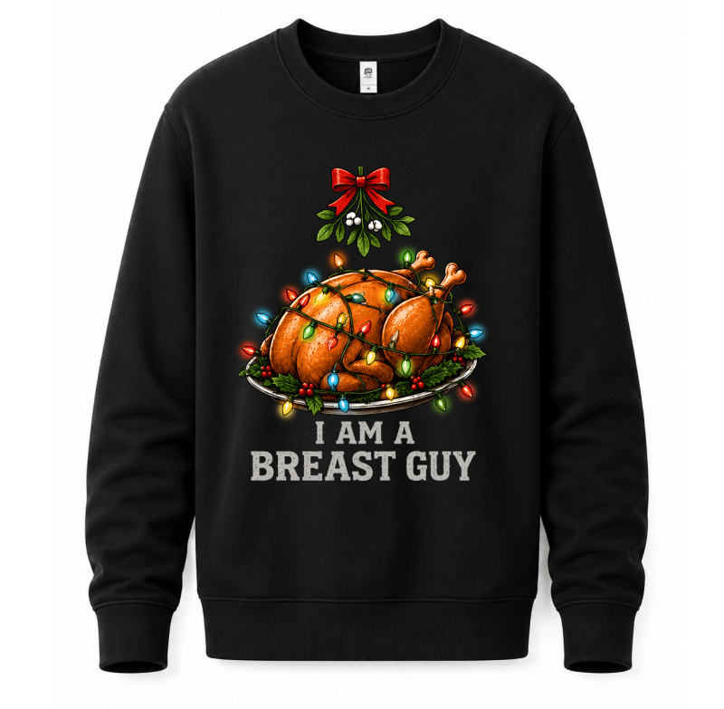 Julesweater med rund hals og kalkuntryk med julelys