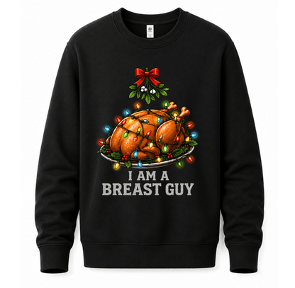 Julesweater med rund hals og kalkuntryk med julelys