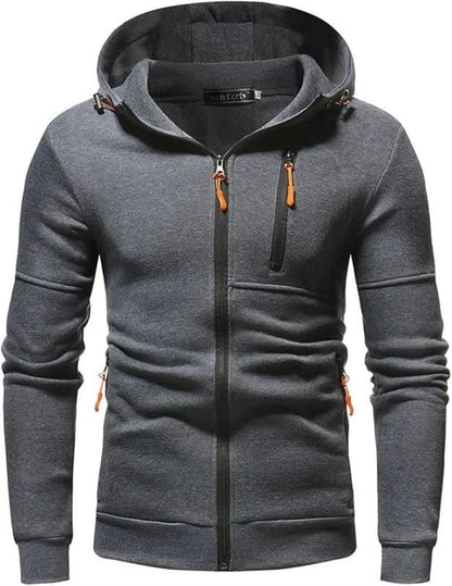 Hoodies mænd med lynlås og justerbar hætte med snøre