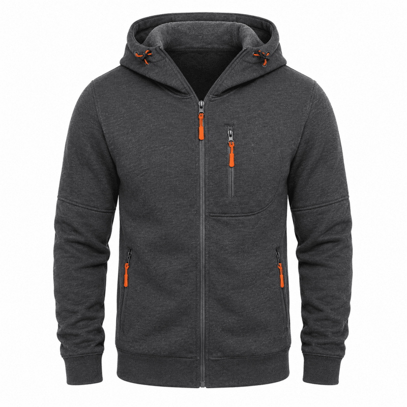 Hoodies mænd med lynlås og justerbar hætte med snøre