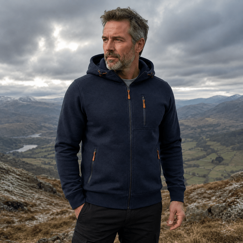 Hoodies mænd med lynlås og justerbar hætte med snøre