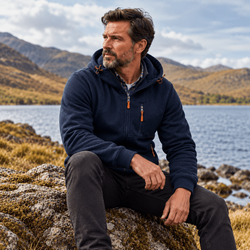 Hoodies mænd med lynlås og justerbar hætte med snøre
