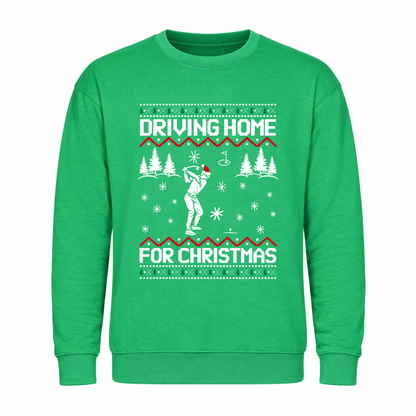 Julesweater dame med rund hals og golfmotiv, Driving home for Christmas