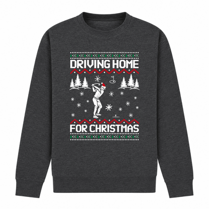 Julesweater dame med rund hals og golfmotiv, Driving home for Christmas