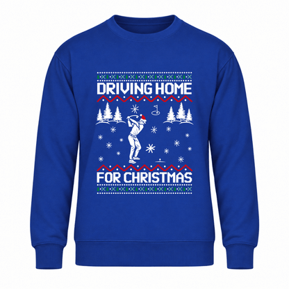 Julesweater dame med rund hals og golfmotiv, Driving home for Christmas