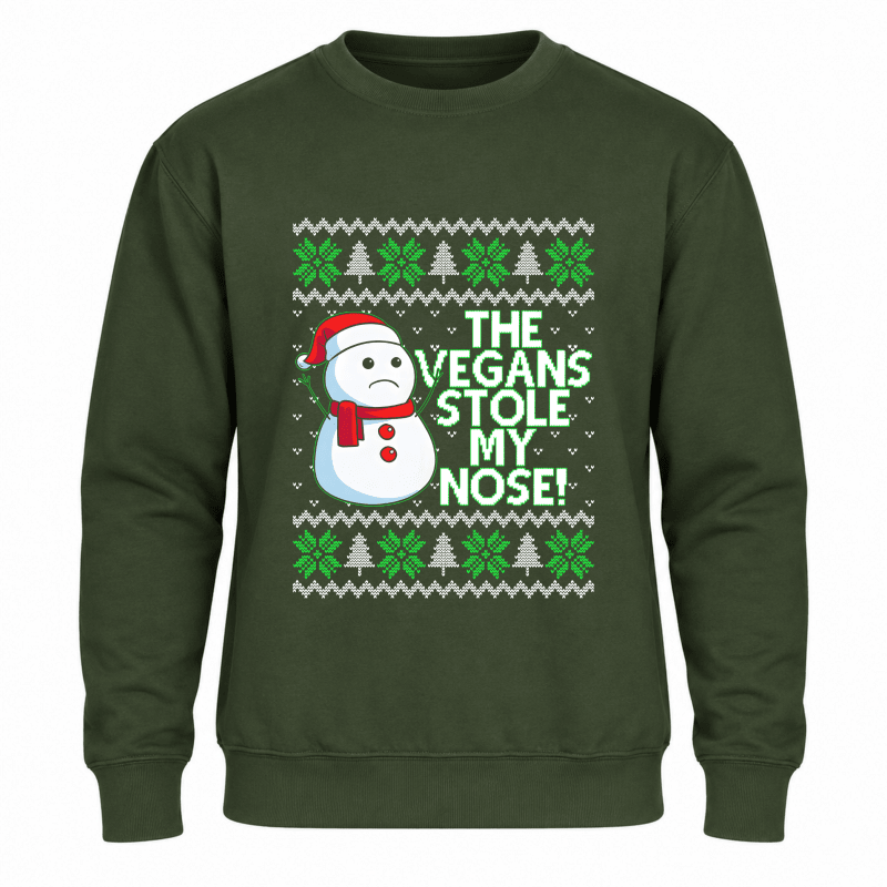 Julesweater dame med rund hals, snemandsmotiv og tekst