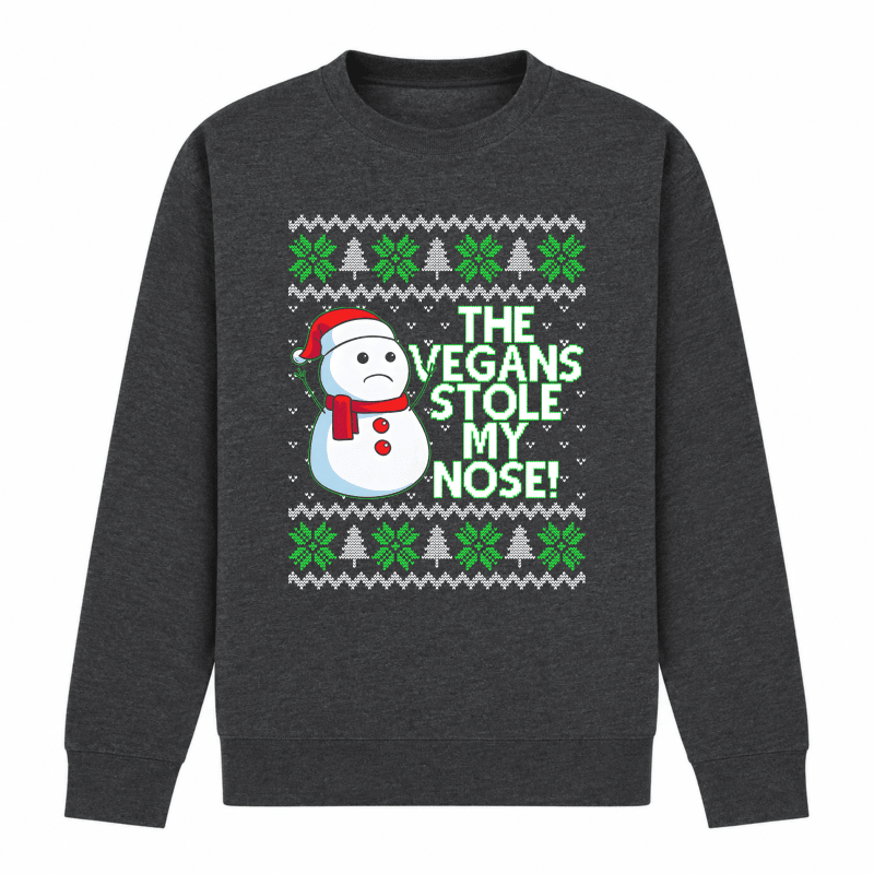 Julesweater dame med rund hals, snemandsmotiv og tekst