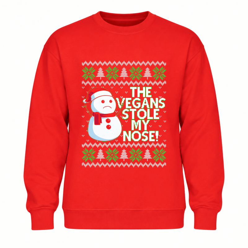 Julesweater dame med rund hals, snemandsmotiv og tekst
