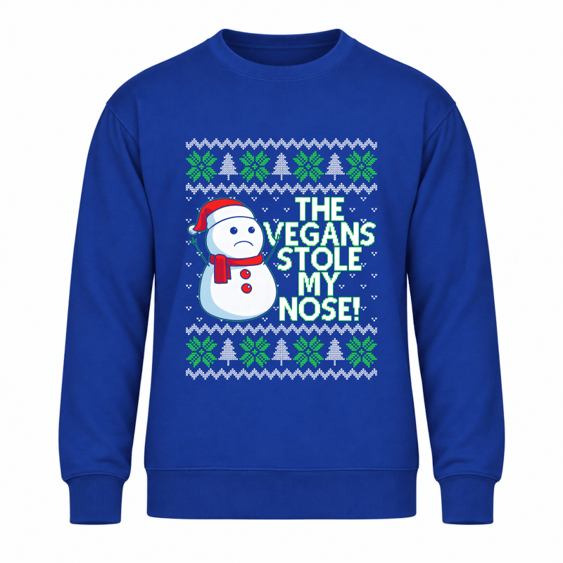 Julesweater dame med rund hals, snemandsmotiv og tekst