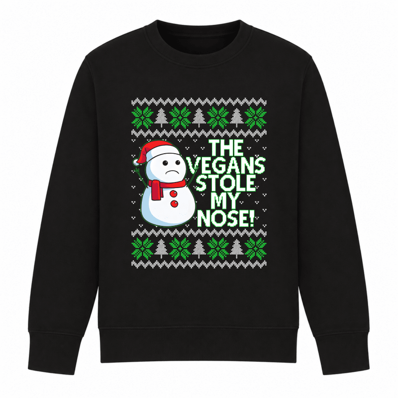 Julesweater dame med rund hals, snemandsmotiv og tekst