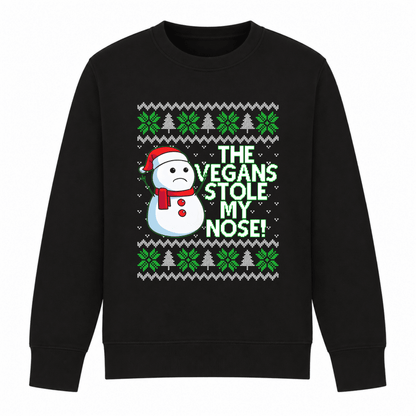 Julesweater dame med rund hals, snemandsmotiv og tekst