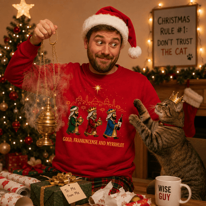 Julesweater med rund hals og motiv af de tre vise mænd