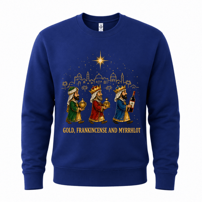 Julesweater med rund hals og motiv af de tre vise mænd