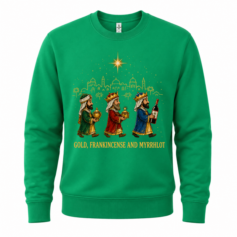 Julesweater med rund hals og motiv af de tre vise mænd