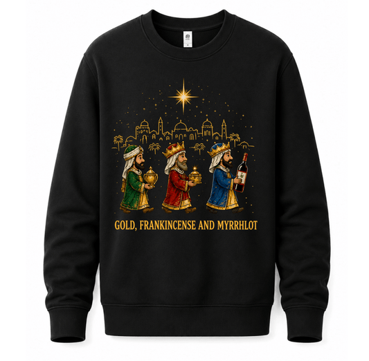 Julesweater med rund hals og motiv af de tre vise mænd