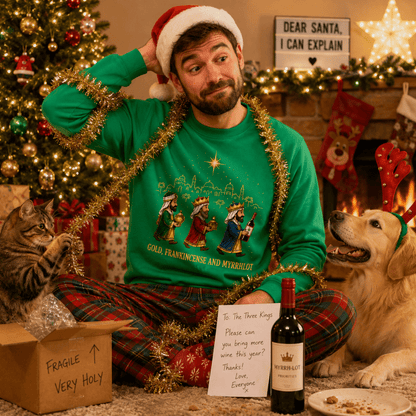 Julesweater med rund hals og motiv af de tre vise mænd