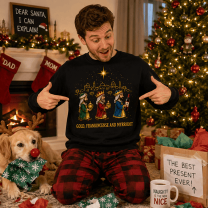 Julesweater med rund hals og motiv af de tre vise mænd