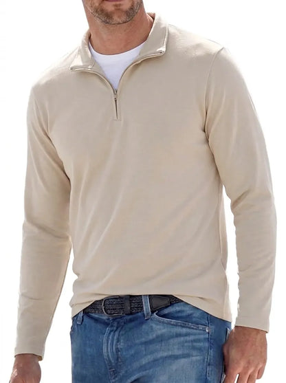 Sweater med halv lynlås, høj krave og lange ærmer til mænd