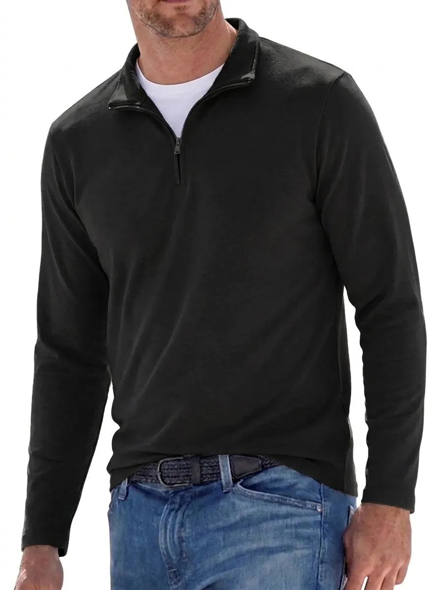Sweater med halv lynlås, høj krave og lange ærmer til mænd