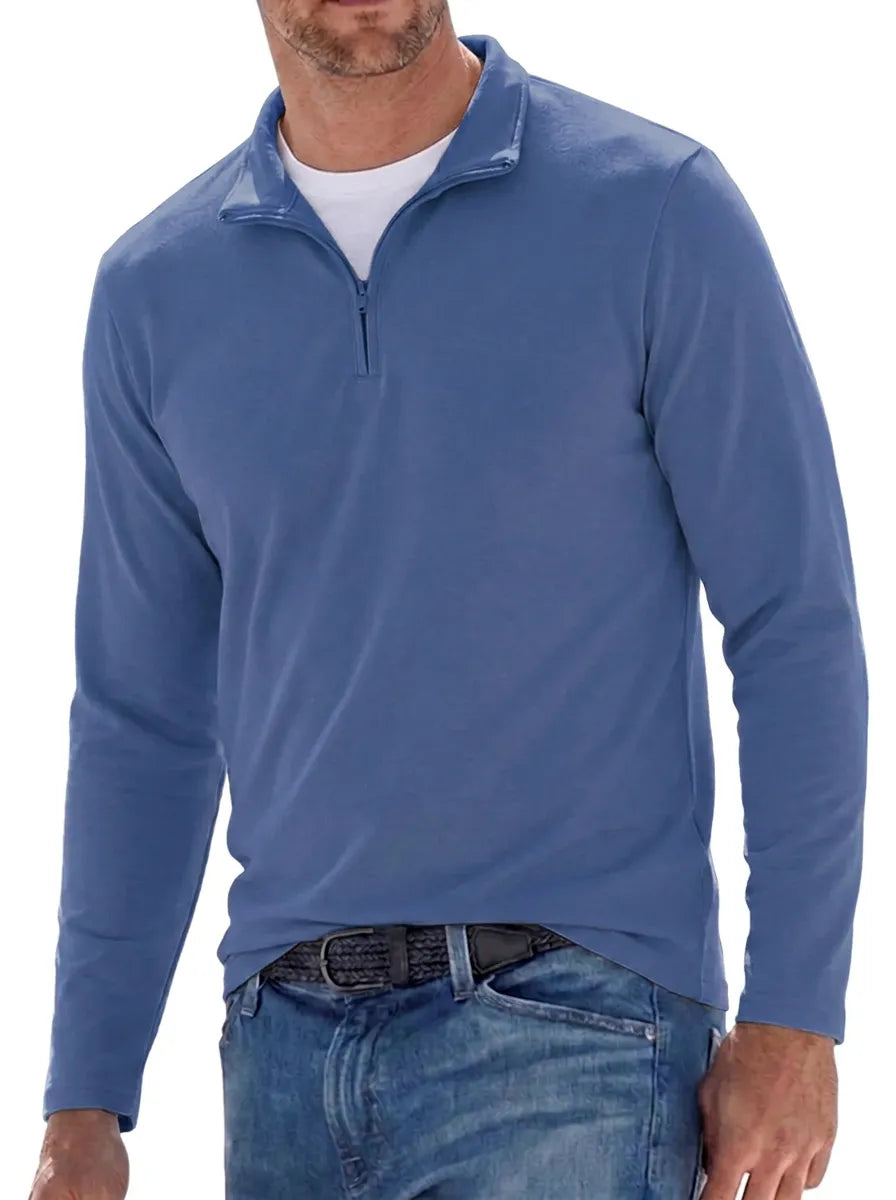 Sweater med halv lynlås, høj krave og lange ærmer til mænd