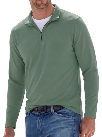 Sweater med halv lynlås, høj krave og lange ærmer til mænd