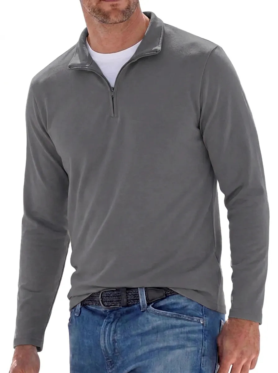 Sweater med halv lynlås, høj krave og lange ærmer til mænd