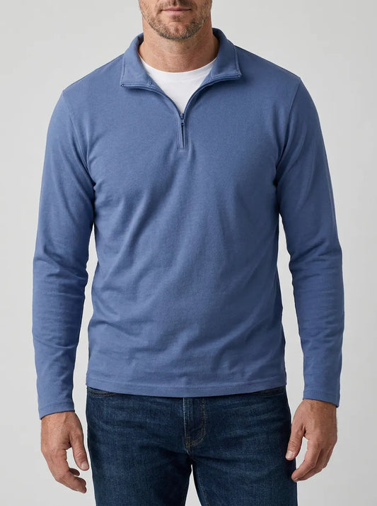 Sweater med halv lynlås, høj krave og lange ærmer til mænd