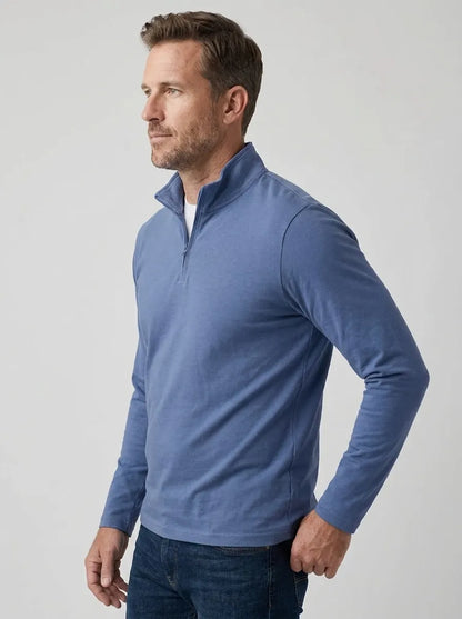 Sweater med halv lynlås, høj krave og lange ærmer til mænd