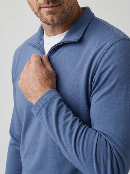 Sweater med halv lynlås, høj krave og lange ærmer til mænd