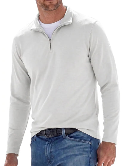 Sweater med halv lynlås, høj krave og lange ærmer til mænd