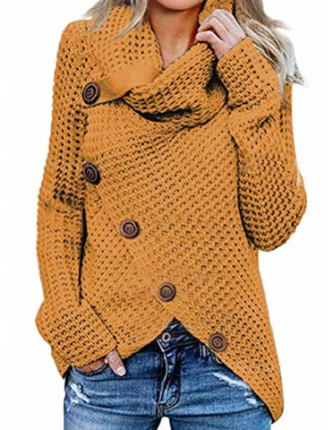 Sweater med rullekrave og skrå knaplukning til damer