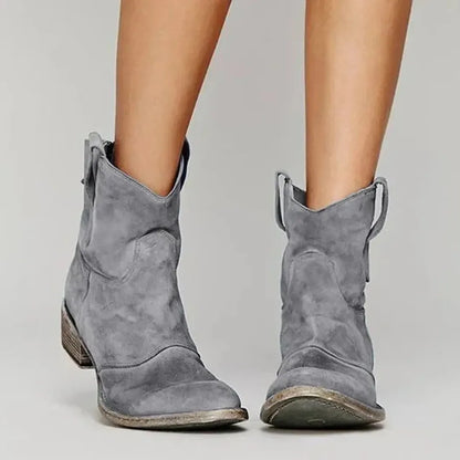 Snørestøvler dame med western-look, lav skafthøjde og kubansk hæl