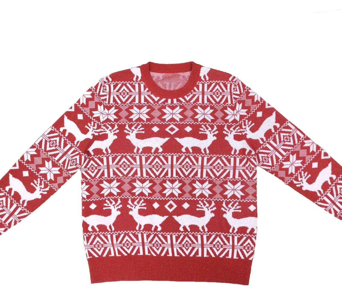 Julesweater med rund hals, rensdyr og snefnug i jacquardmønster til mænd