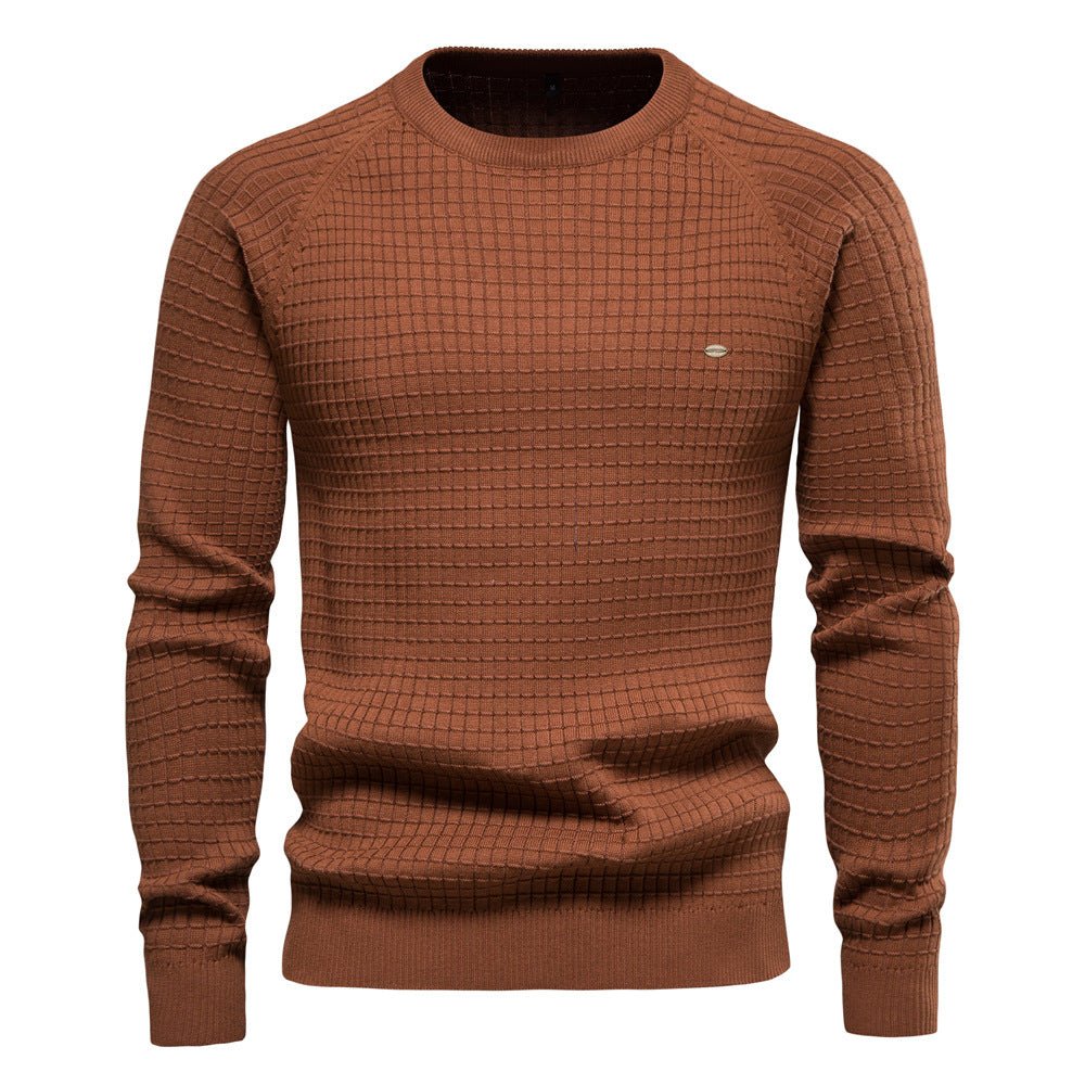 Sweater til mænd med rund hals, lange raglanærmer og ribkant ved hals og bundkant