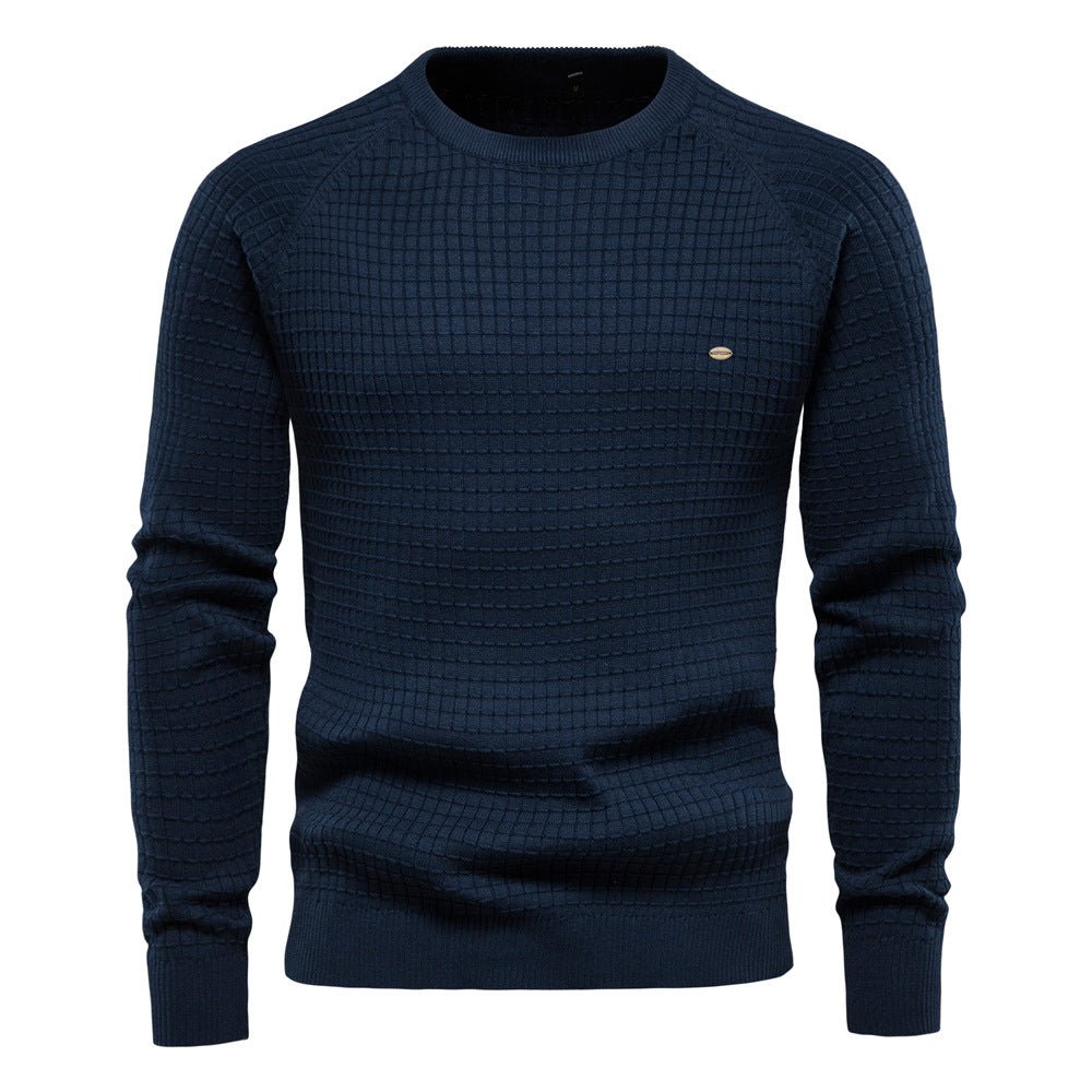 Sweater til mænd med rund hals, lange raglanærmer og ribkant ved hals og bundkant