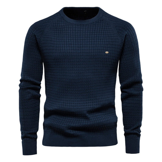 Sweater til mænd med rund hals, lange raglanærmer og ribkant ved hals og bundkant