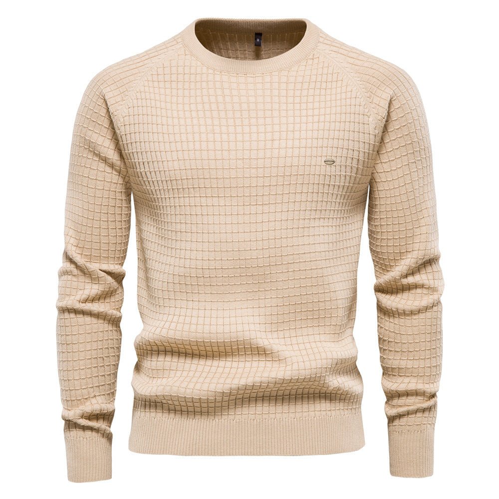 Sweater til mænd med rund hals, lange raglanærmer og ribkant ved hals og bundkant