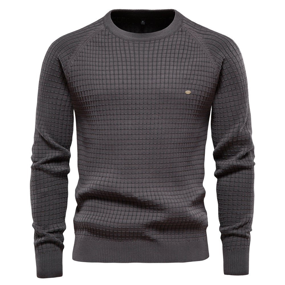 Sweater til mænd med rund hals, lange raglanærmer og ribkant ved hals og bundkant
