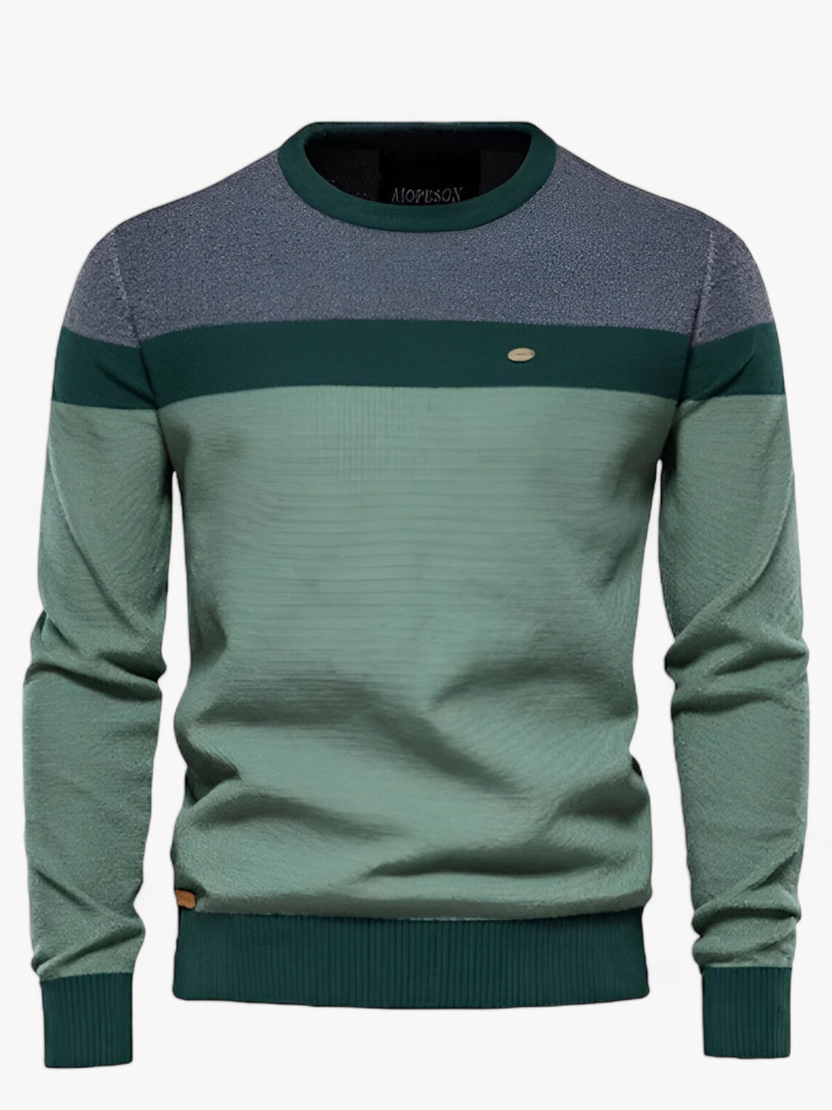 Sweater til mænd med rund hals, farveblok og lange ærmer