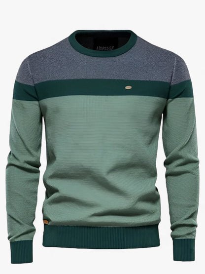 Sweater til mænd med rund hals, farveblok og lange ærmer