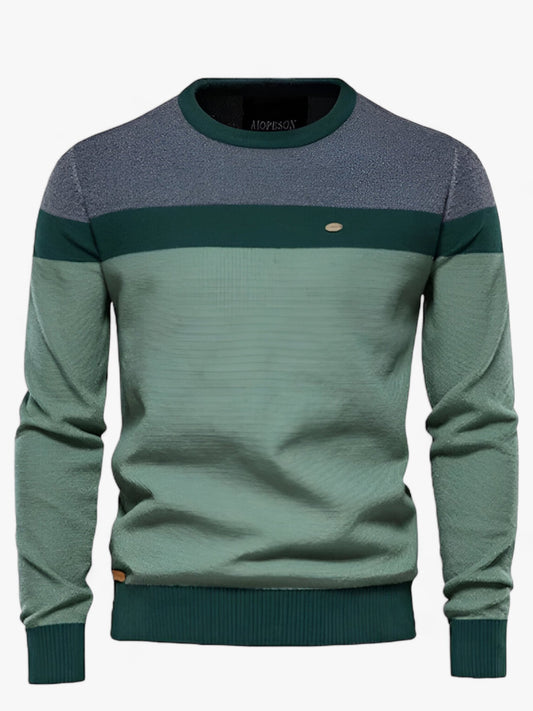 Sweater til mænd med rund hals, farveblok og lange ærmer