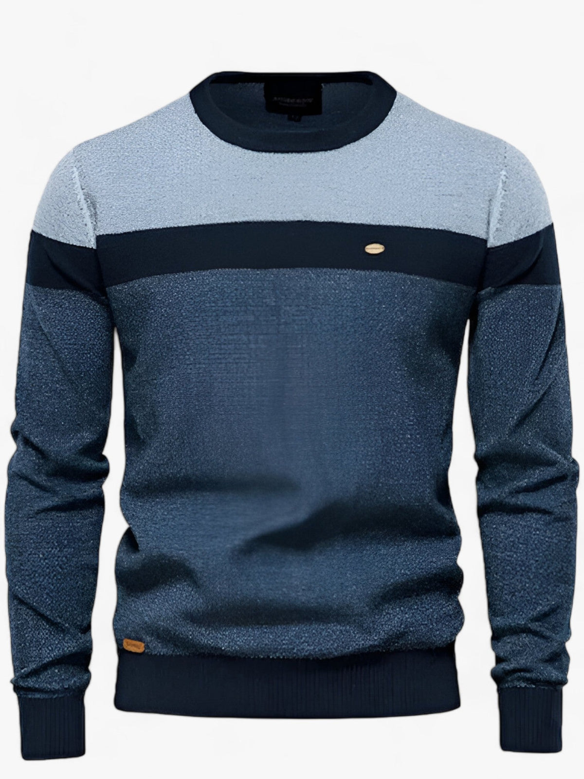 Sweater til mænd med rund hals, farveblok og lange ærmer