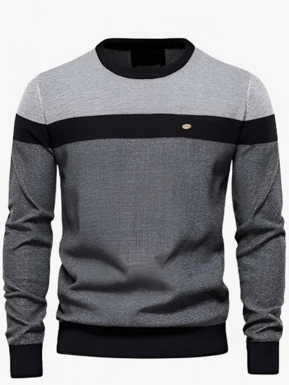 Sweater til mænd med rund hals, farveblok og lange ærmer