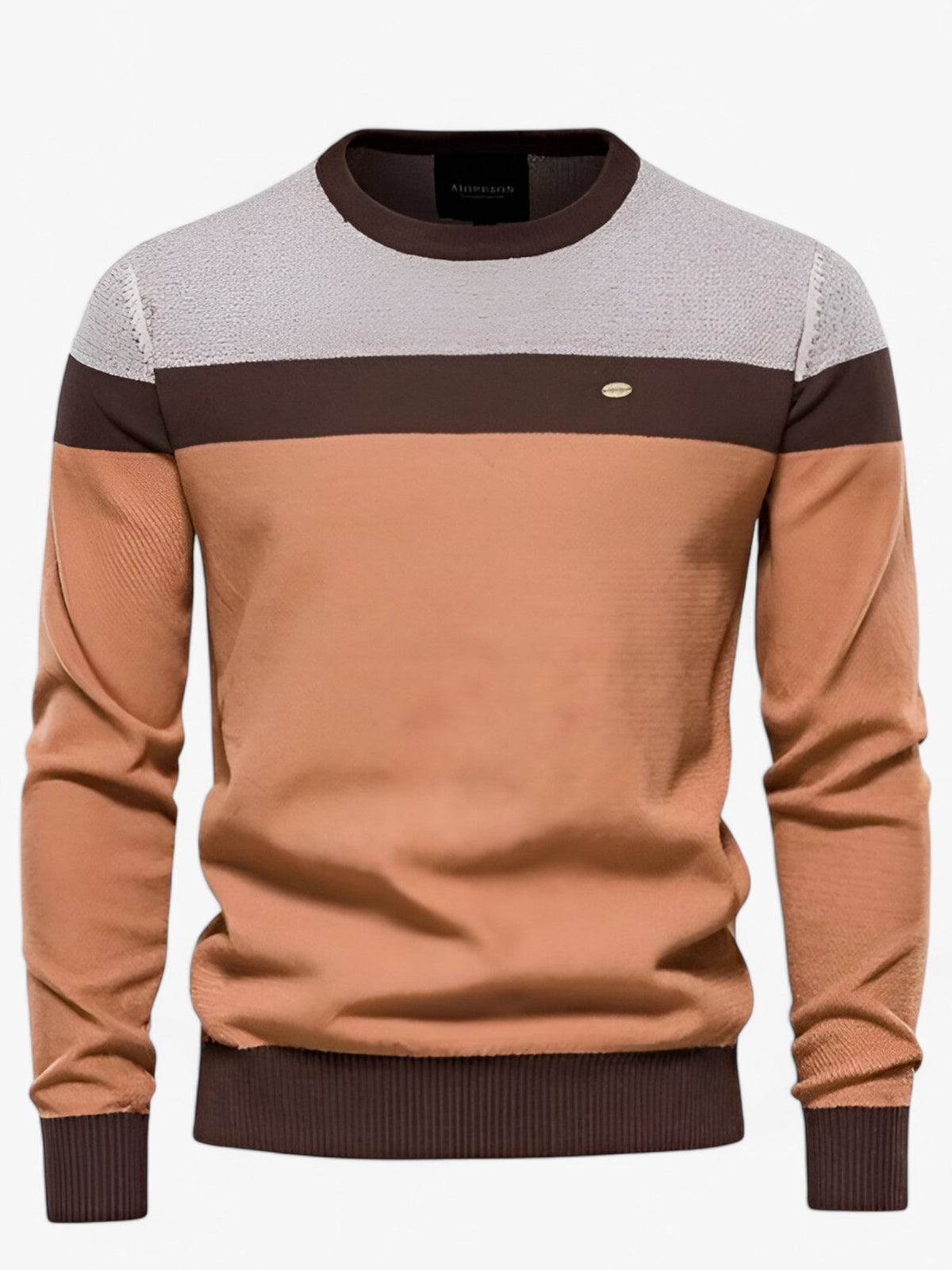 Sweater til mænd med rund hals, farveblok og lange ærmer