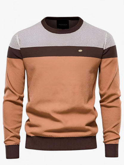Sweater til mænd med rund hals, farveblok og lange ærmer