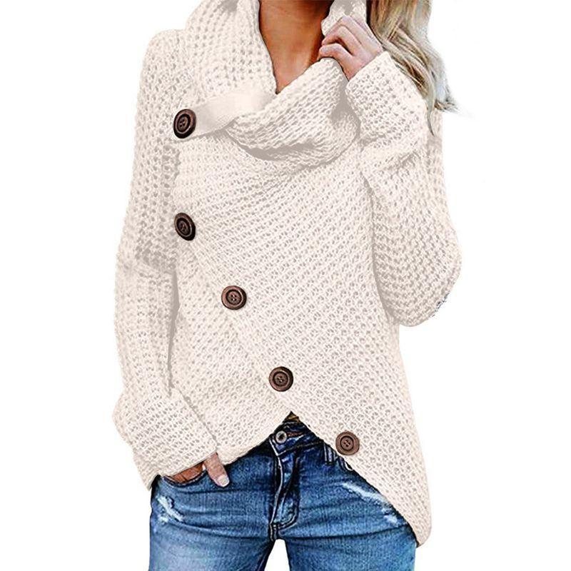 Sweater med rullekrave og skrå knaplukning til damer