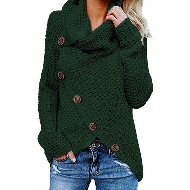 Sweater med rullekrave og skrå knaplukning til damer