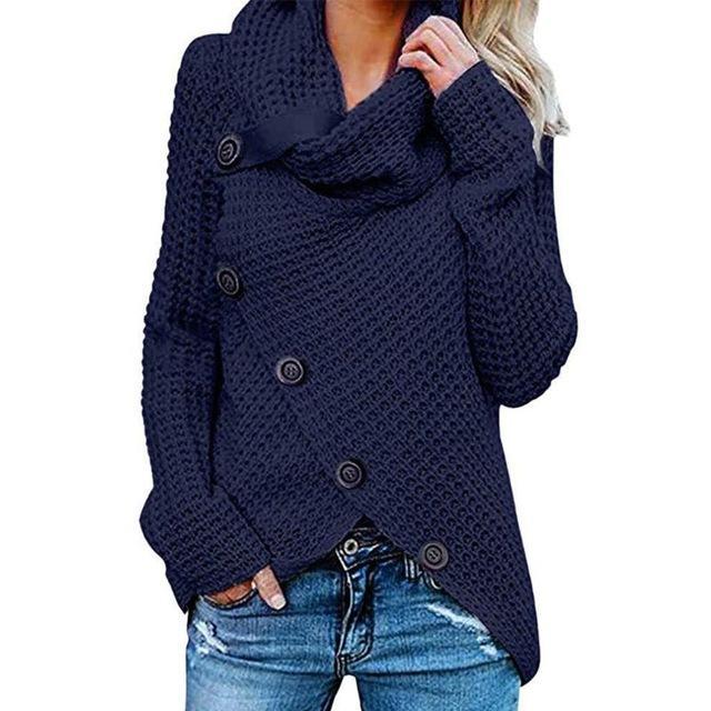 Sweater med rullekrave og skrå knaplukning til damer