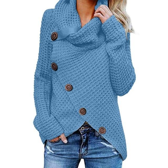 Sweater med rullekrave og skrå knaplukning til damer